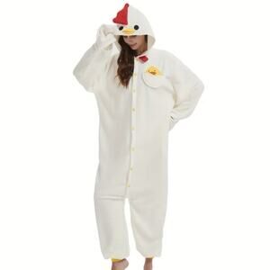 White Chicken One-piece Pajama for Adult Unisex Cosplay Costume Sleepwears Small